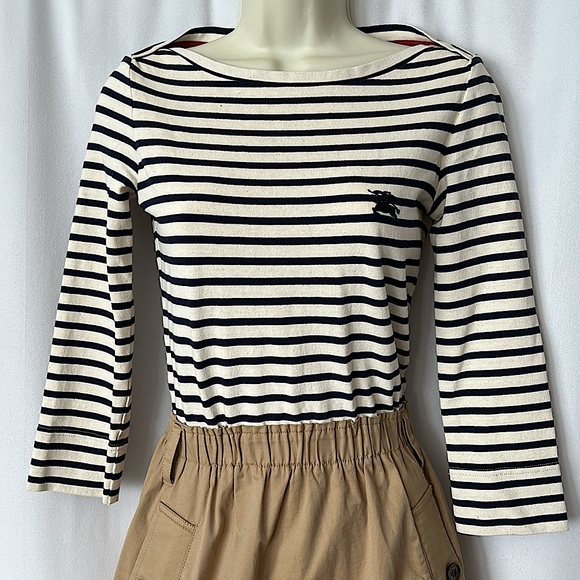 Burberry Brit Authenticated Navy/Khaki Striped Long Sleeve Dress **Sz 2** 🌺🌺 - Picture 3 of 7